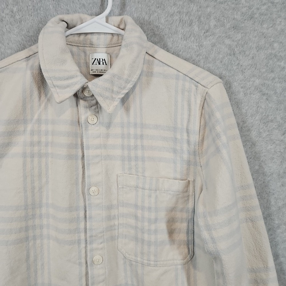 Zara Men's Textured Flannel Plaid Overshirt Jacket in Blue/Ivory Size SMALL